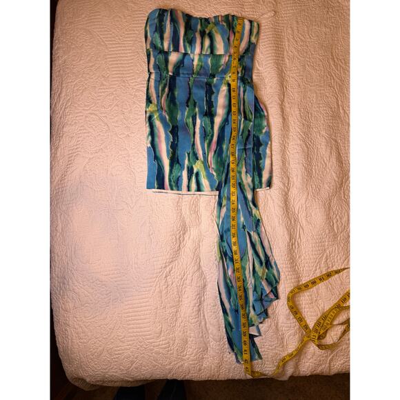 Hello Molly Strapless Watercolor Mini dress Blue/Green size Small 4 Pre-Owned - Picture 4 of 9